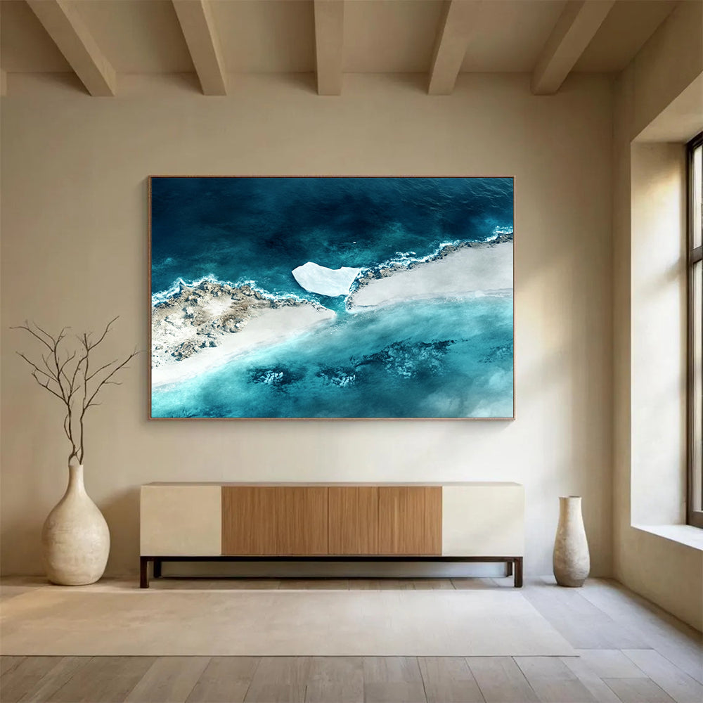 “Aerial Iceberg” - Blue, White, Beige with Iceberg and Coast - Aerial Photography HB1356
