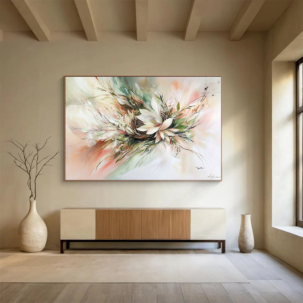 Soft Colorful Floral Abstract - “Blush Bouquet” Painting On Canvas HB1463