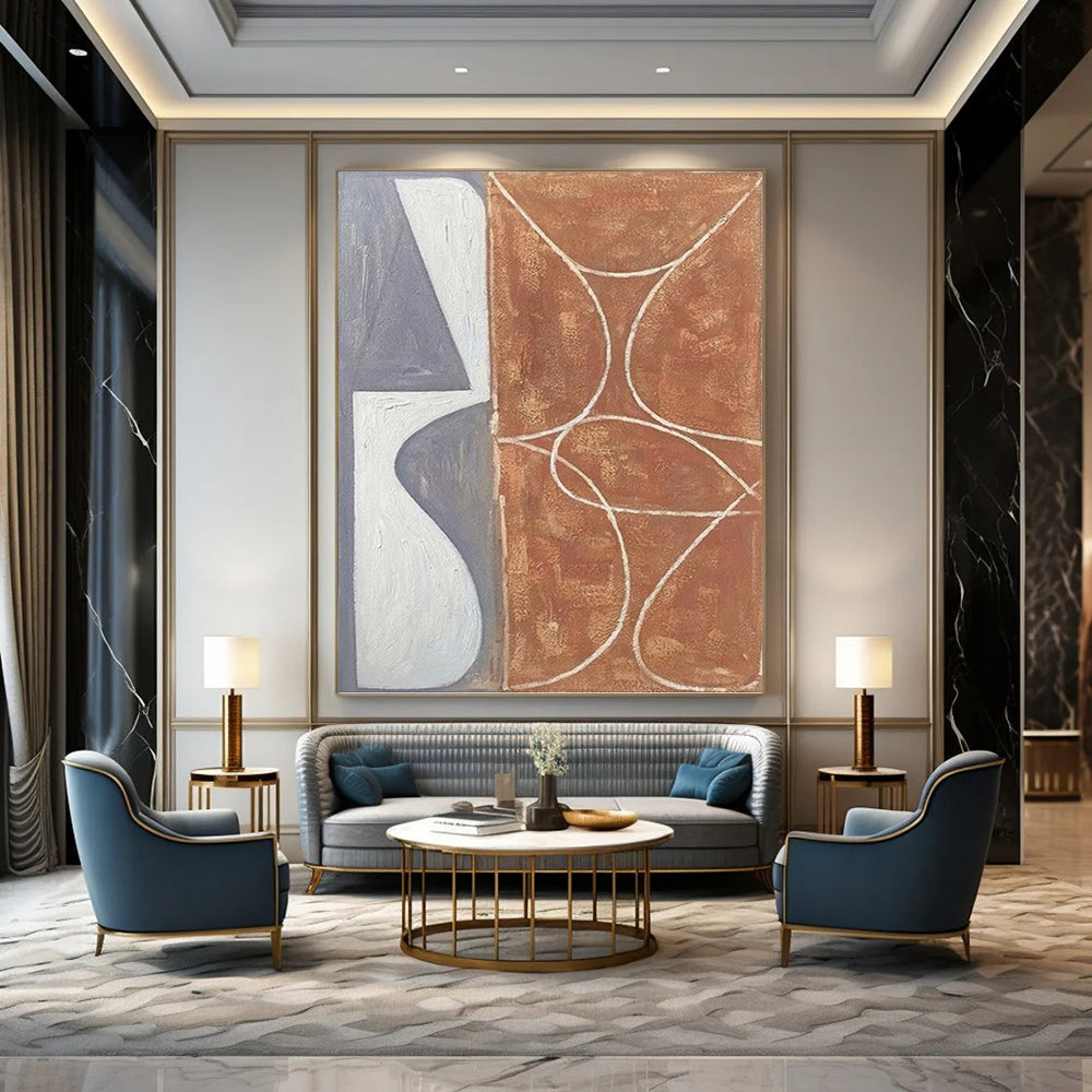 Designer - Curated Luxury: Hand - Rendered Textured Canvas Art for Hotel Suite & Living Room DKH1138