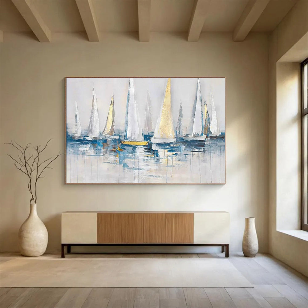 Sailboats on Calm Sea - Nautical Living Room or Office Art DLZ257