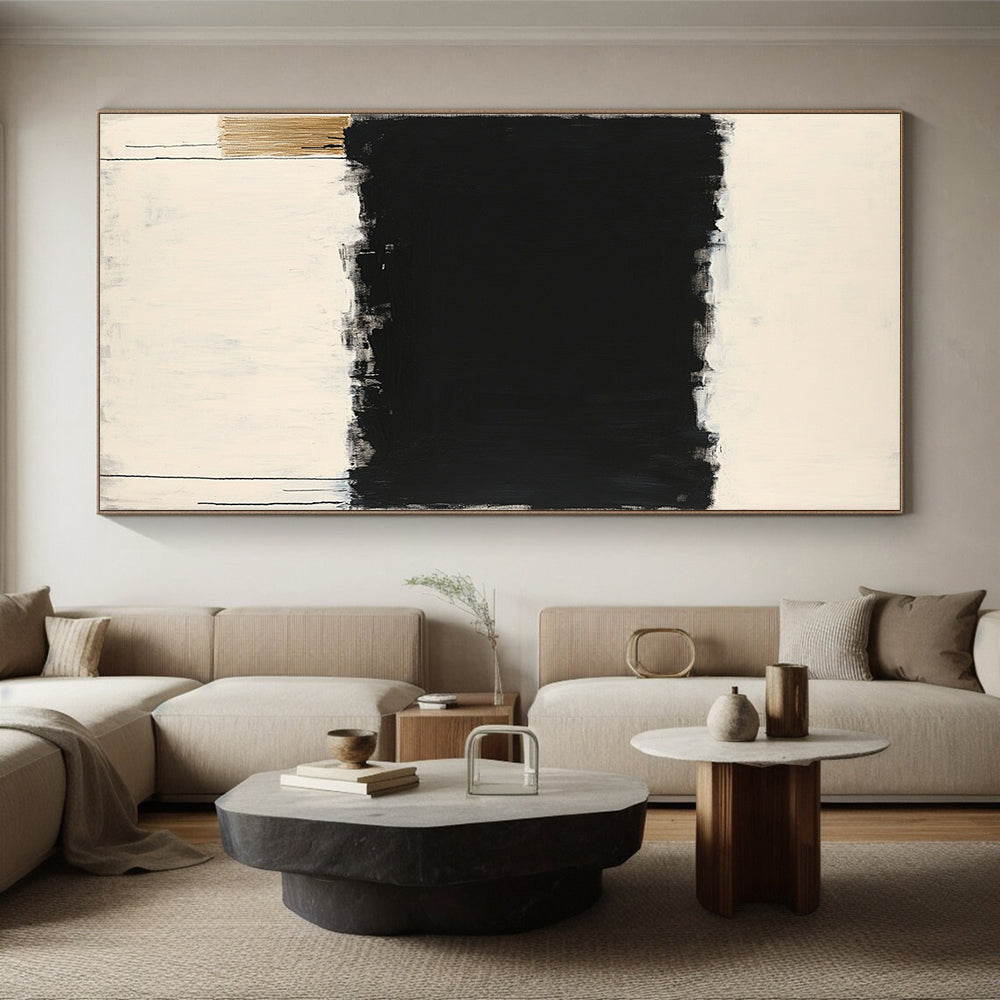 Black & White Minimalist Drip - “Abyss Horizon” Painting On Canvas HB200