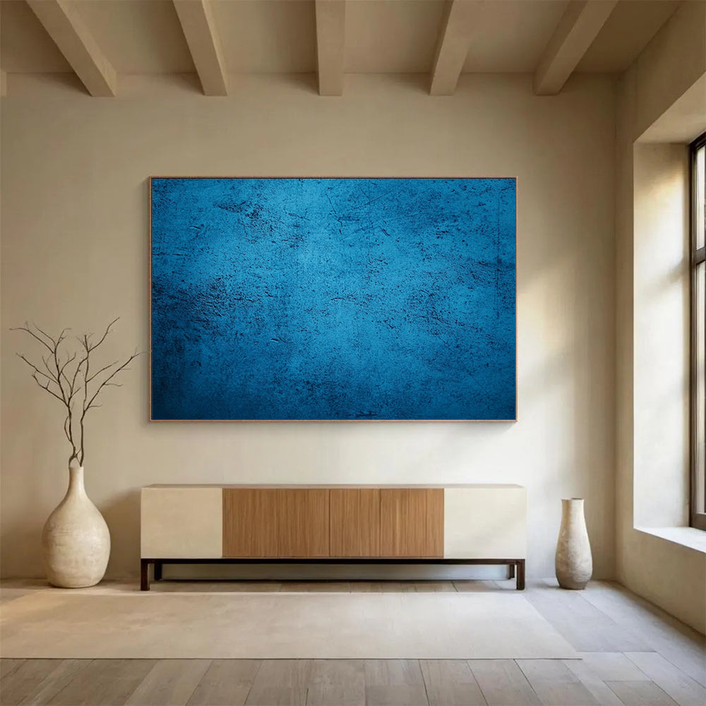 Solid Blue Textured Background - Minimalist Abstract Painting On Canvas HB0470