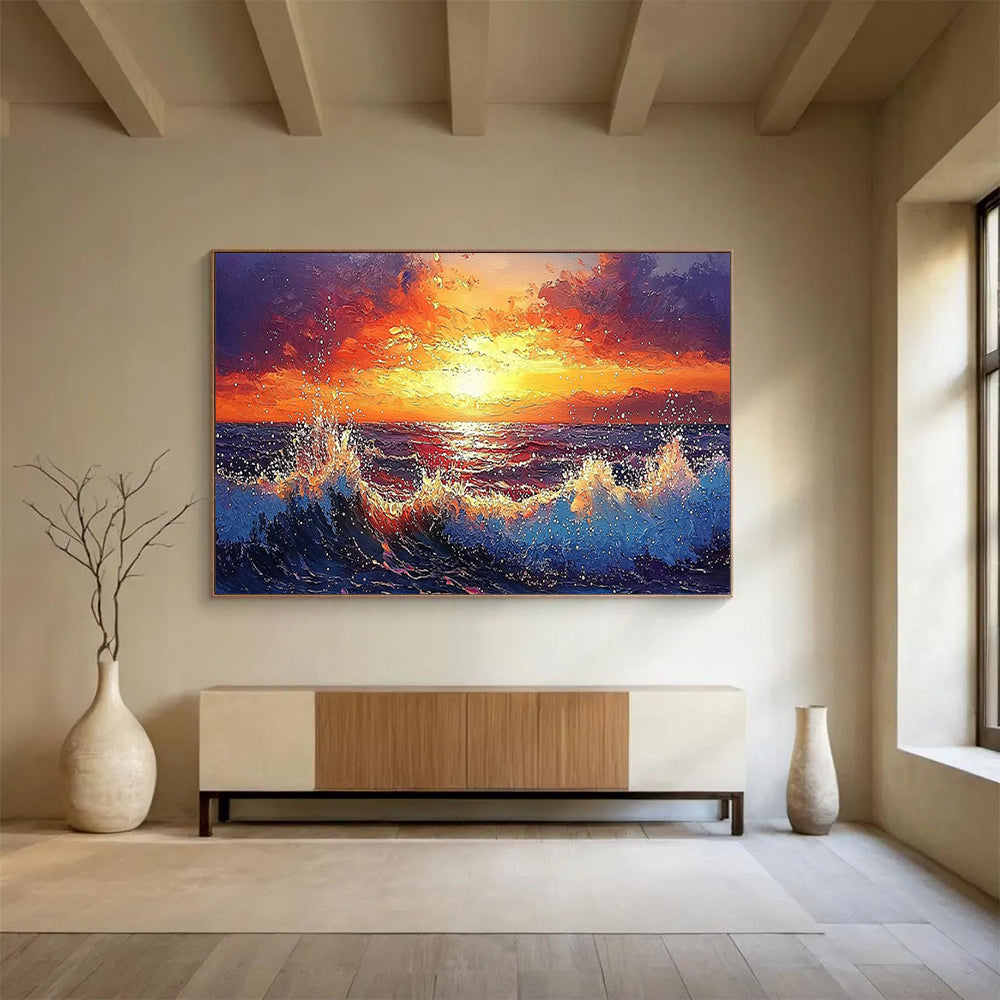 Fiery Sunset Ocean Art - Large Dramatic Living Room Focal Point DLZ165