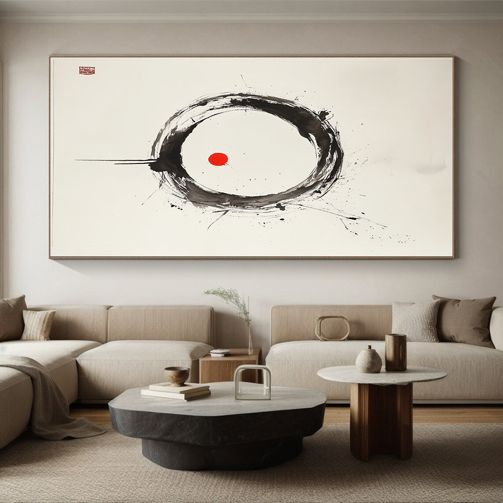Black, White and Red Circle "Vibrant Harmony" Painting On Canvas HB273