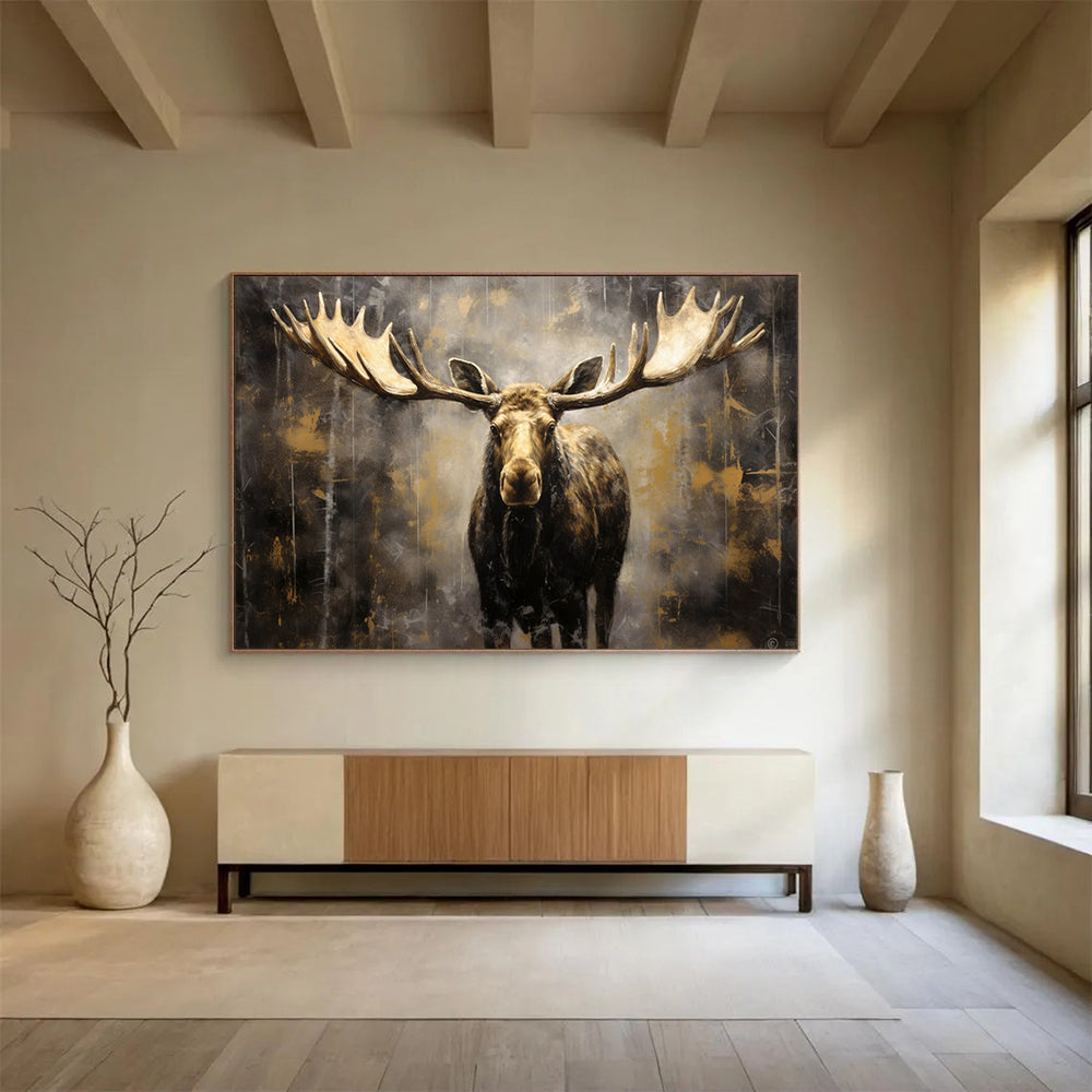 Majestic Moose in Gold - Rustic Luxury Wall Art DLZ079