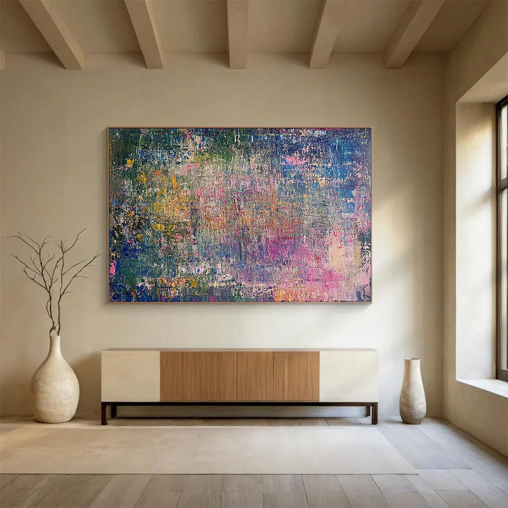 “Textured Color Mosaic” - Rich greens, pinks, blues, Textural Abstract Painting On Canvas HB0574