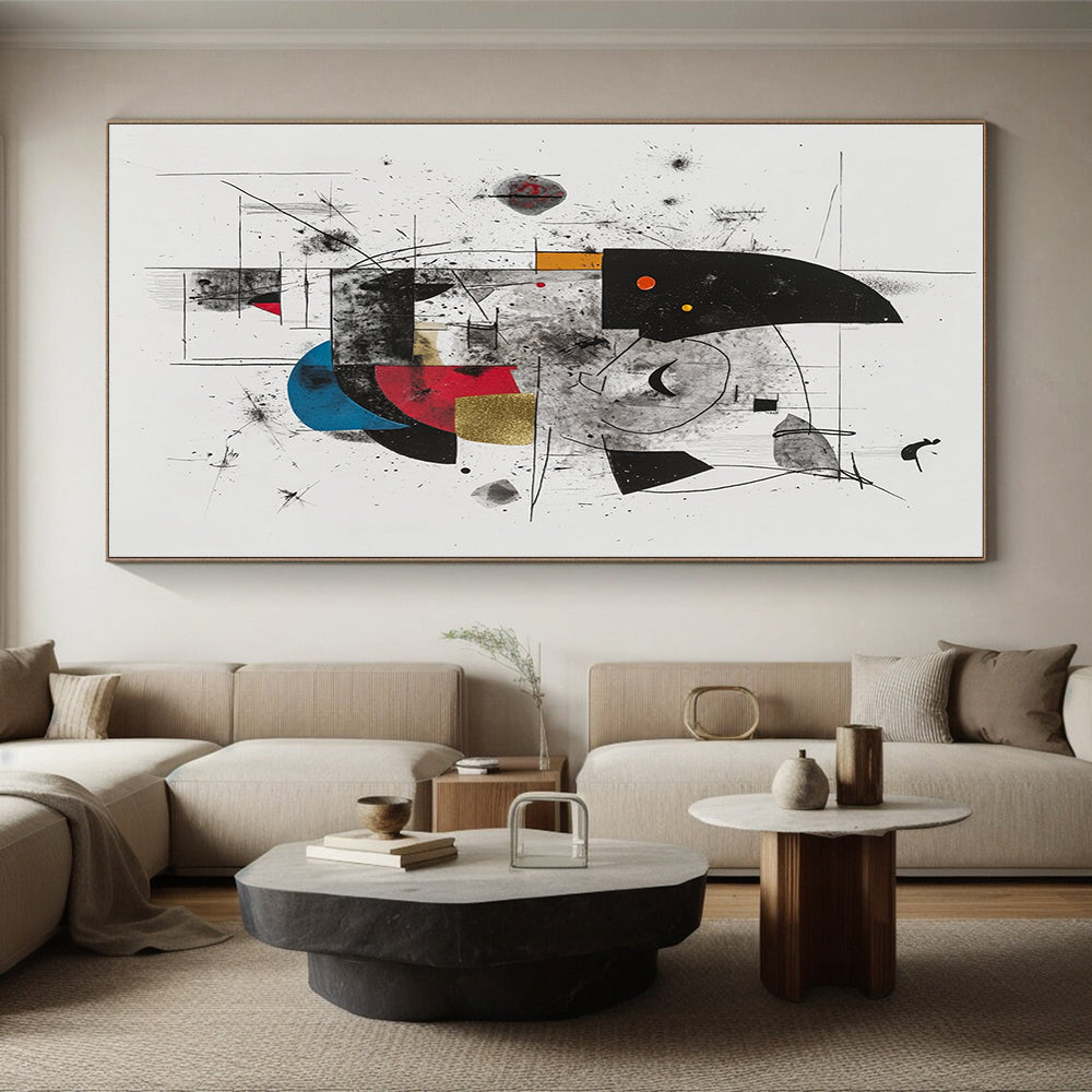Black, Gray, Gold, Red, Blue and Yellow Abstract Composition "Vibrant Chaos" Painting On Canvas HB333