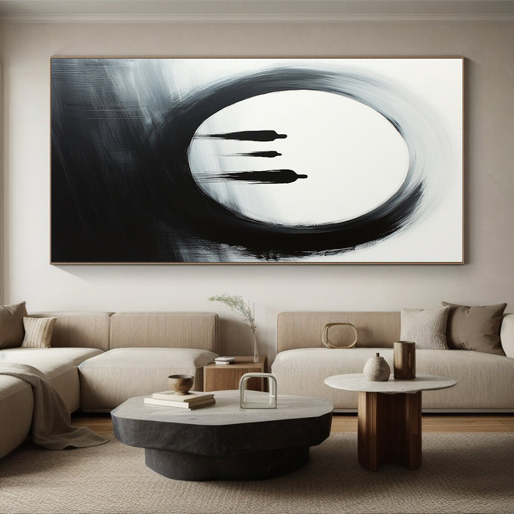 Black, White, Gray, Silhouetted Figures "Gilded Void" Abstract Surrealist Painting On Canvas HB145