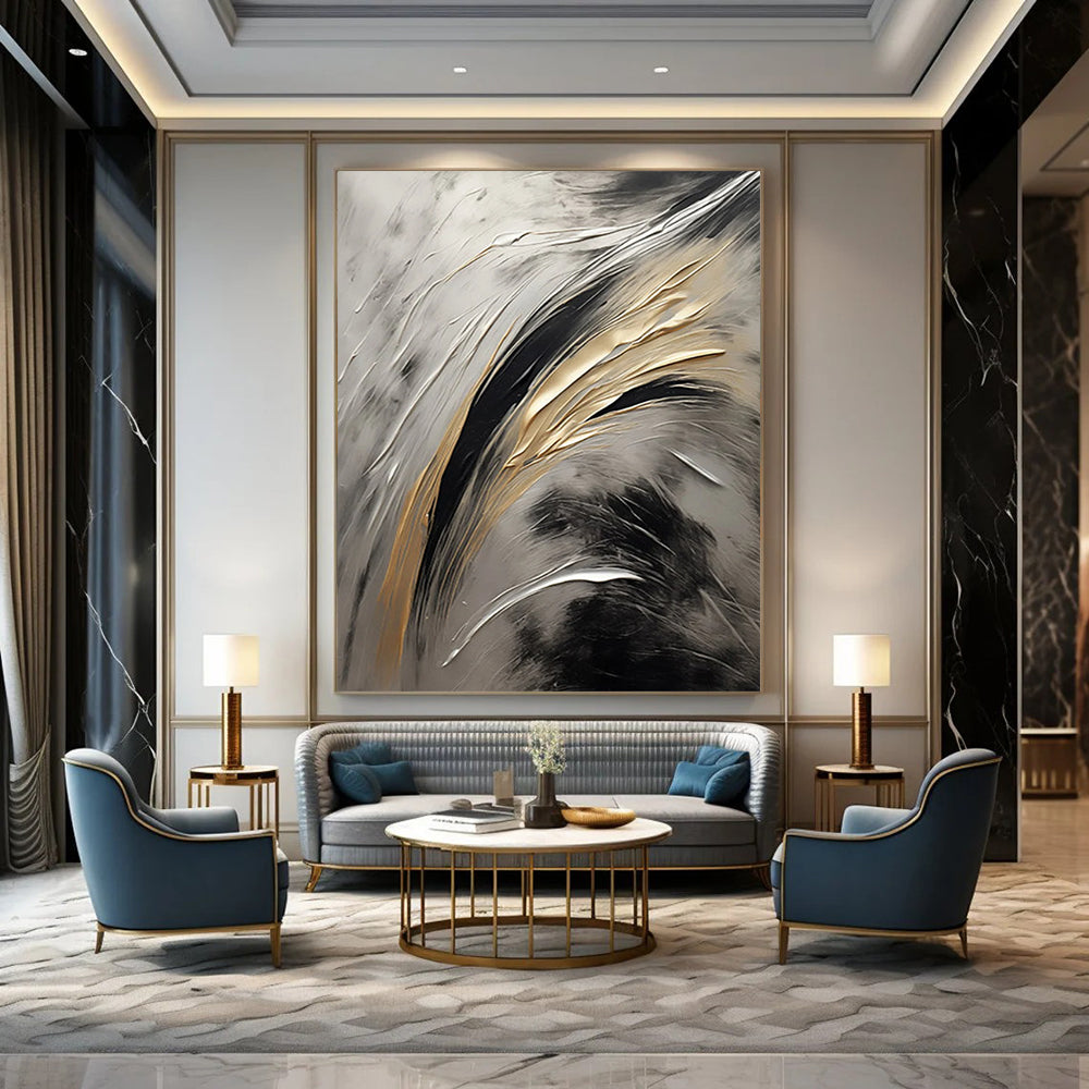 Starlight Pathway: Mega - Sized Hand - Painted Custom Abstract Canvas for Hallway and Hotel DTP126