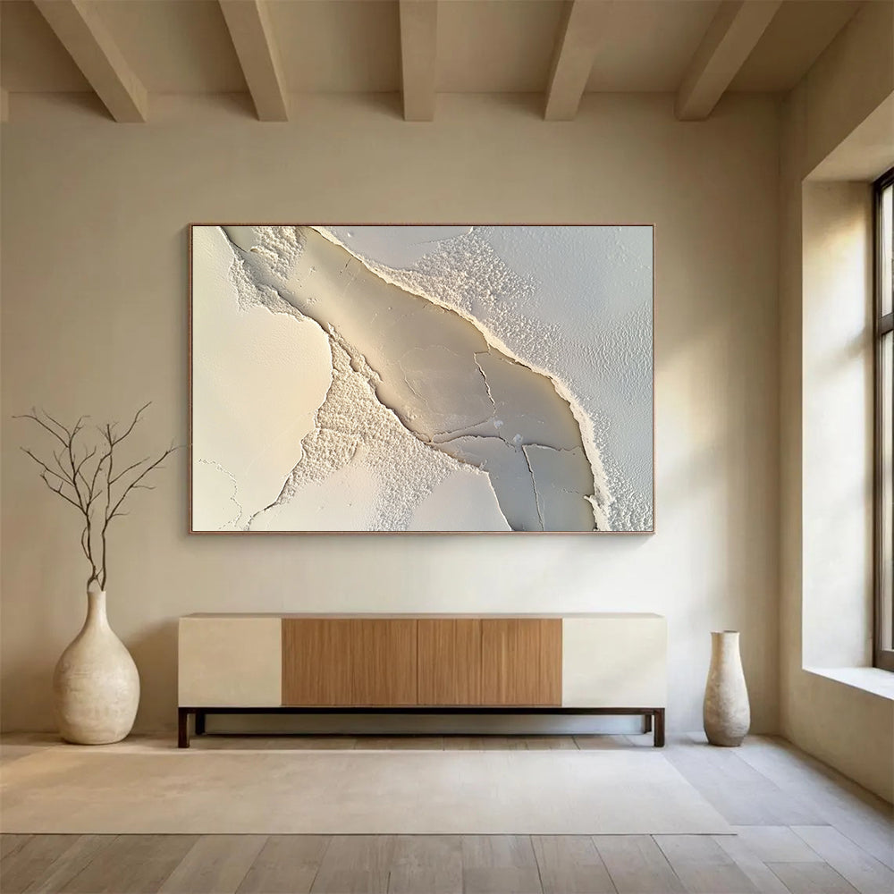 Cracked White Textured Abstract - Textural Minimalist Painting On Canvas HB0503