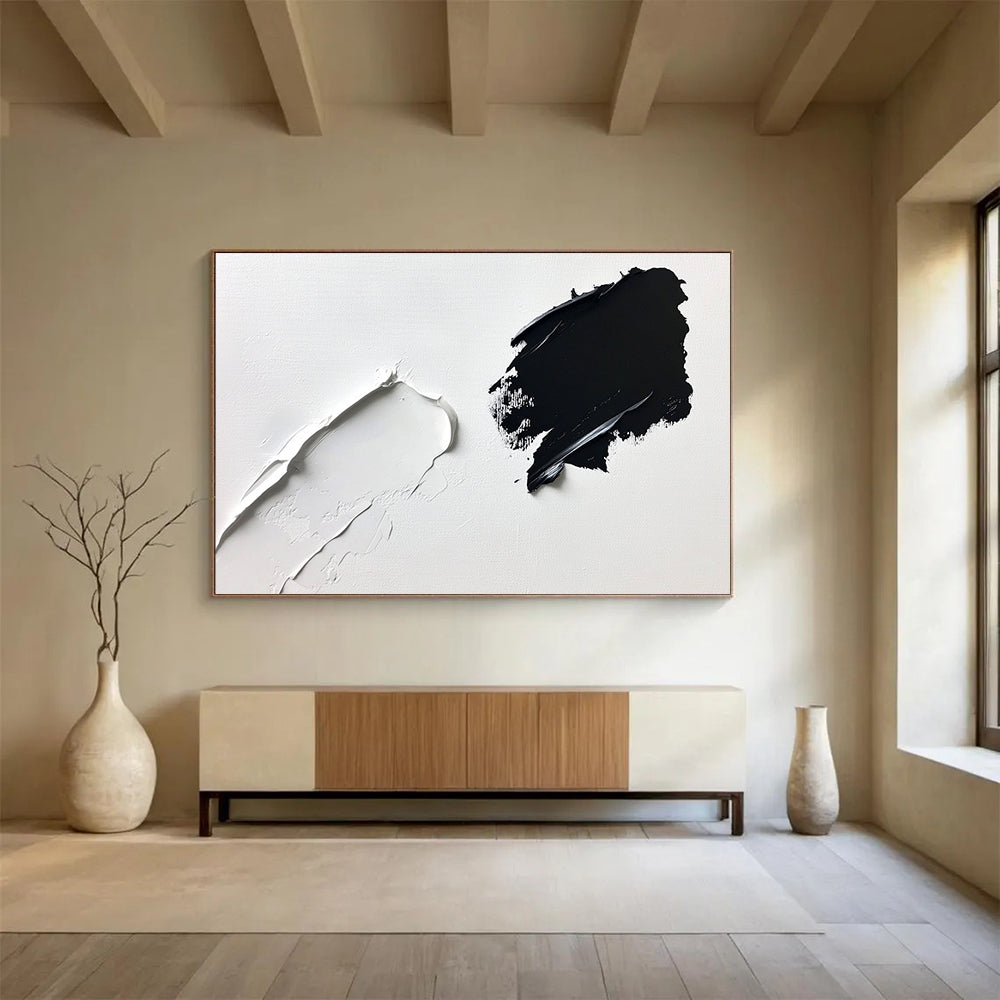 “Textured Black and White” - Black, White, Thick Textured Brushstrokes Painting On Canvas HB0960