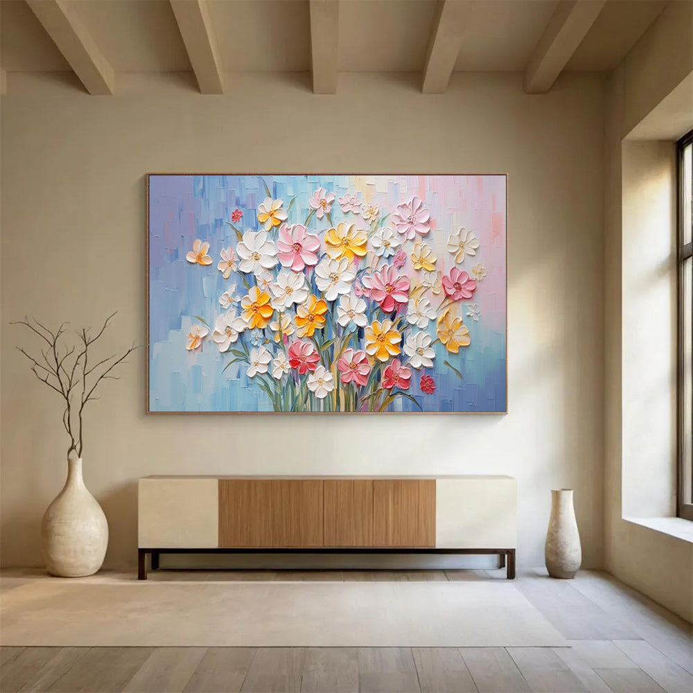Textured Flower Bouquet - Cheerful Living Room or Dining Room Art DLZ210