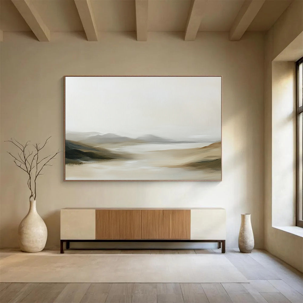 “Muted Tonal Landscape” - Beige, Gray, Brown, Softly Blended Natural Scene - Acrylic Painting HB1656