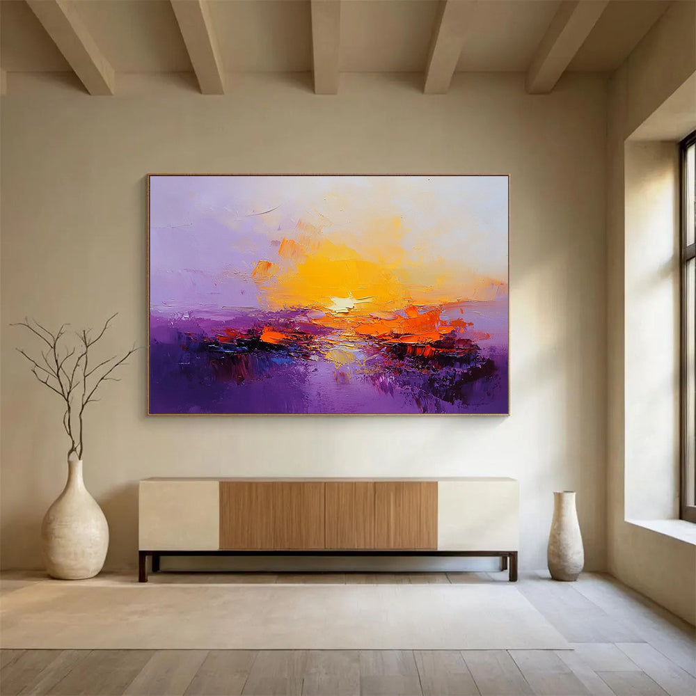 “Purple Sunset Glow” - Purple, Orange, Yellow, Radiant Skies and Water Painting On Canvas HB0933