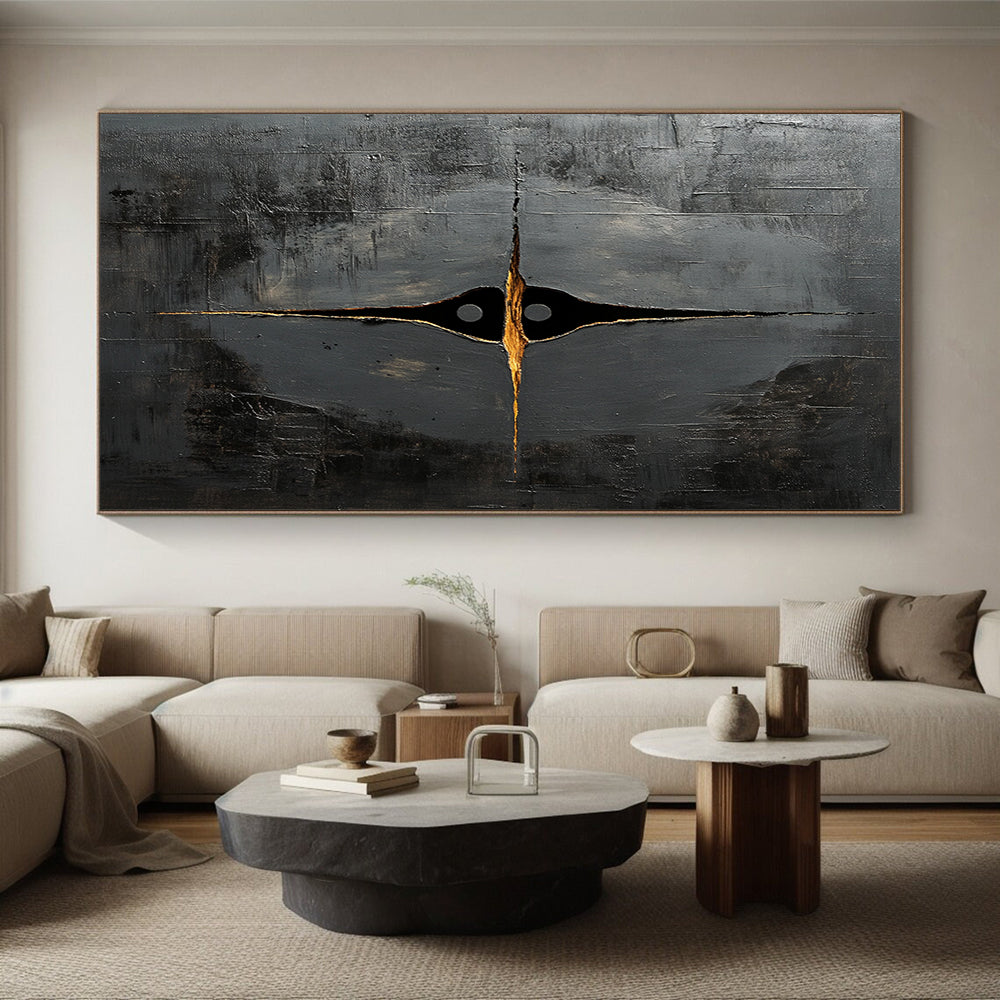 Black, Gray and Gold Geometric Cross "Mystic Compass" Painting On Canvas HB361