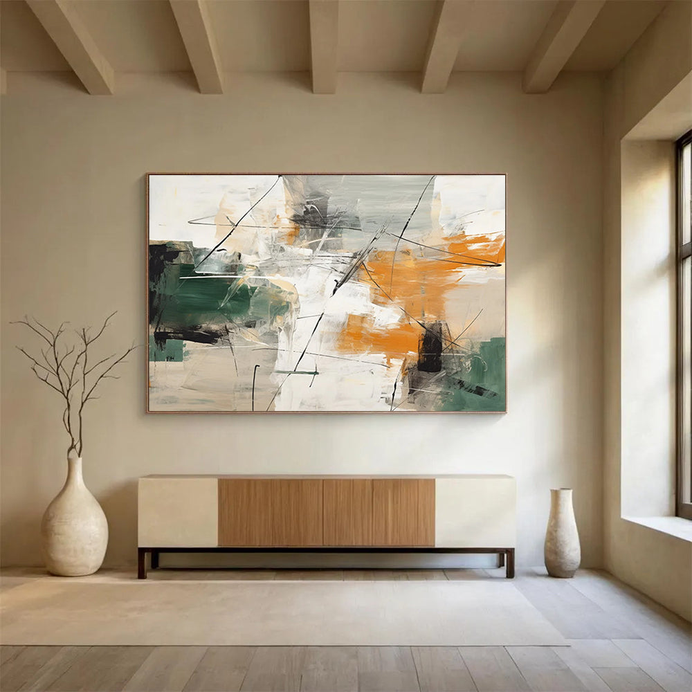 Green - Orange Line Abstract Painting - Fresh for Nordic - Style Dining Room DLZ100