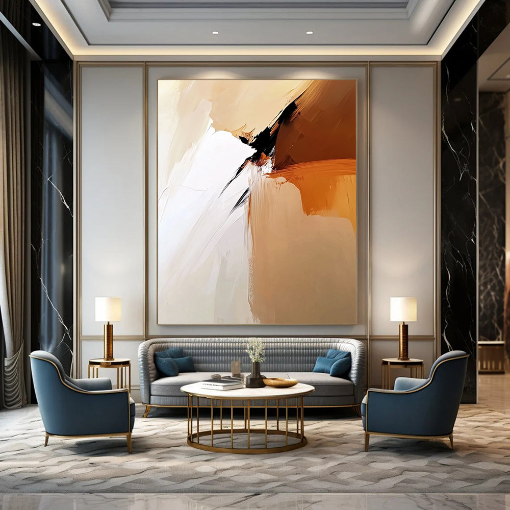 Contemporary hand-painted abstract artwork featuring soft tones of beige and white with smooth brush strokes and calm minimalistic elegance. DLZ0291