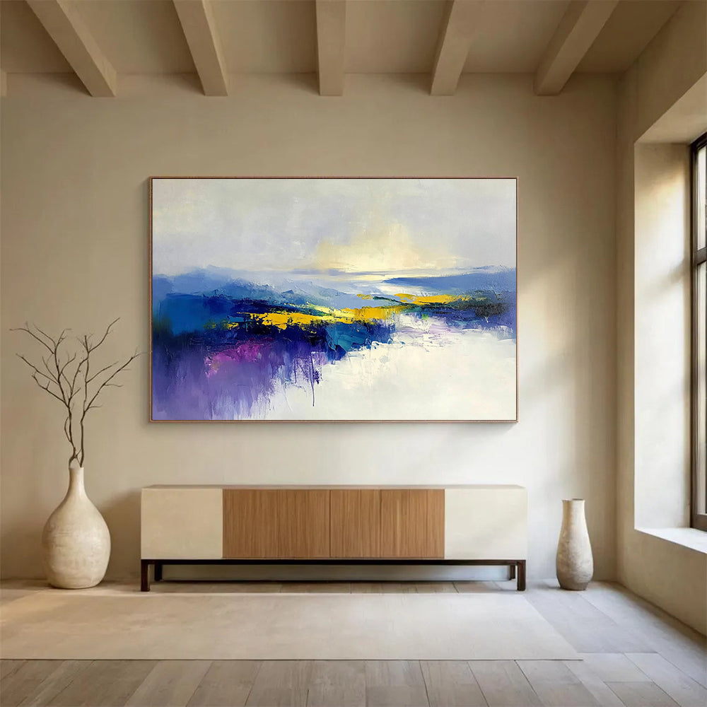 “Colorful Abstract Landscape” - Blue, Yellow, Purple, Bold Brushstrokes, Abstract Landscape Painting On Canvas HB0901