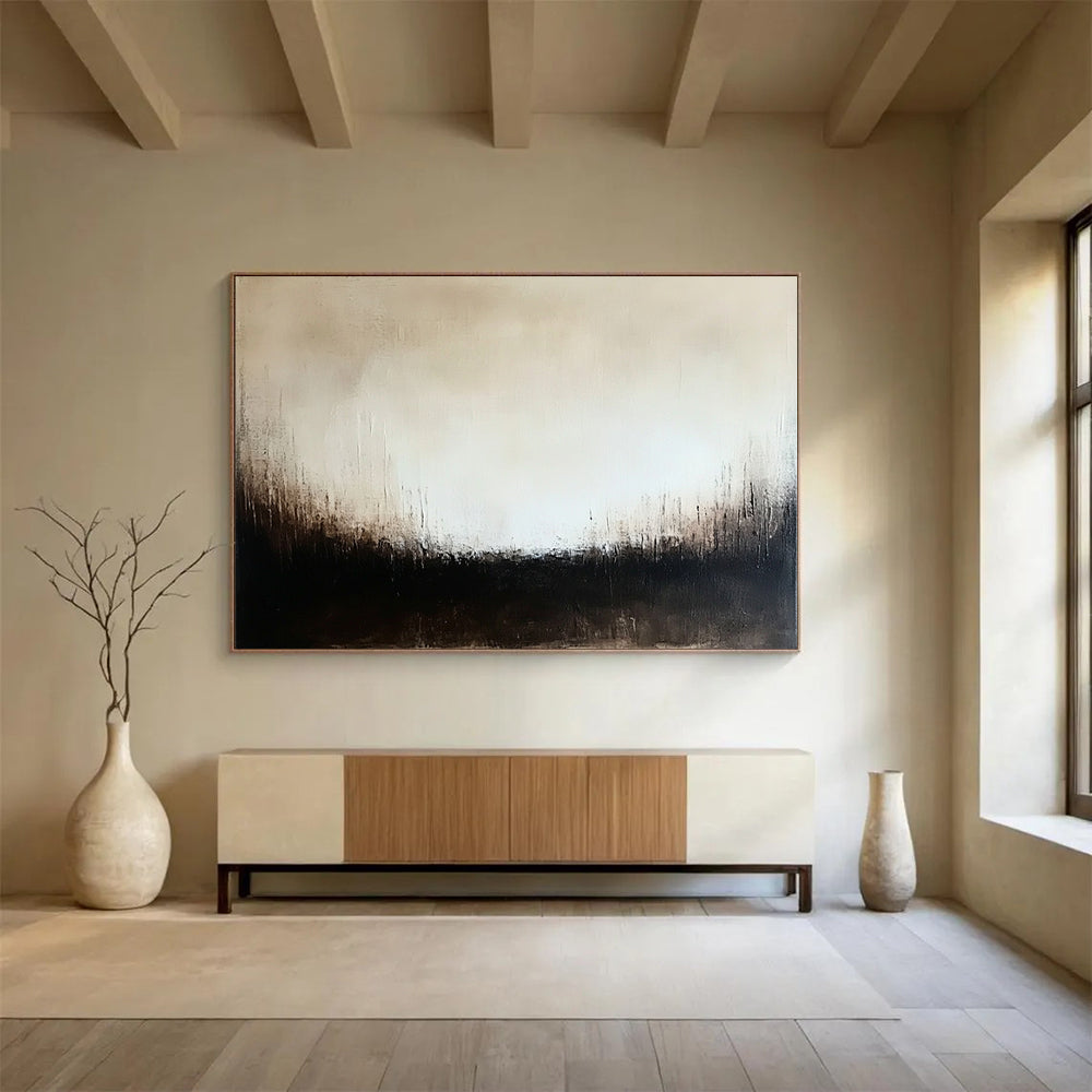 “Monochrome Textured Abstract” - Beige, Black, Subtle Textures, Minimalist Painting On Canvas HB0902