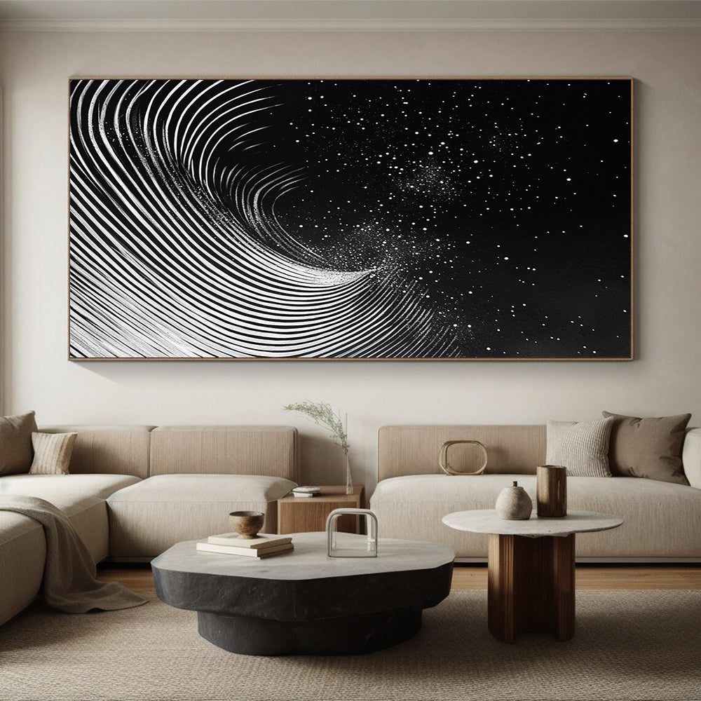 Black & White Swirling Lines & Dots - “Celestial Ink Vortex” Painting On Canvas HB227