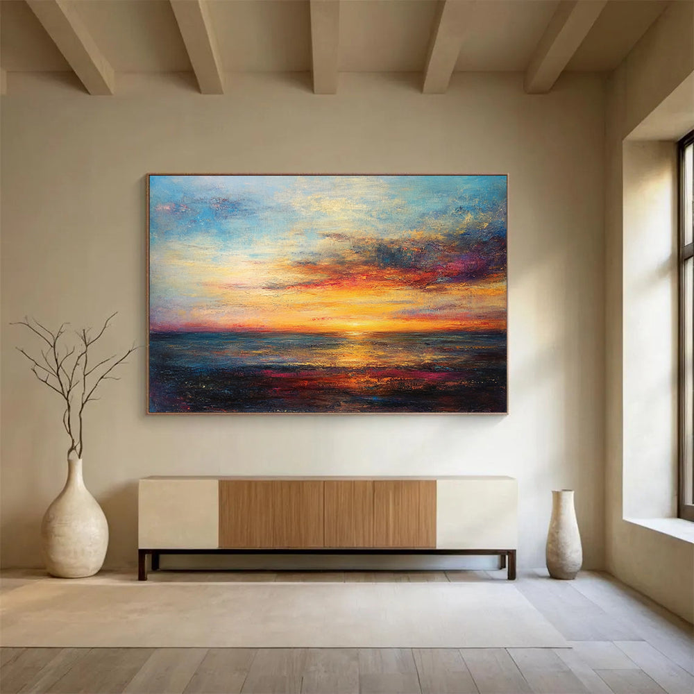 Colorful Sea Sunset - Romantic Landscape Oil Painting On Canvas HB0477