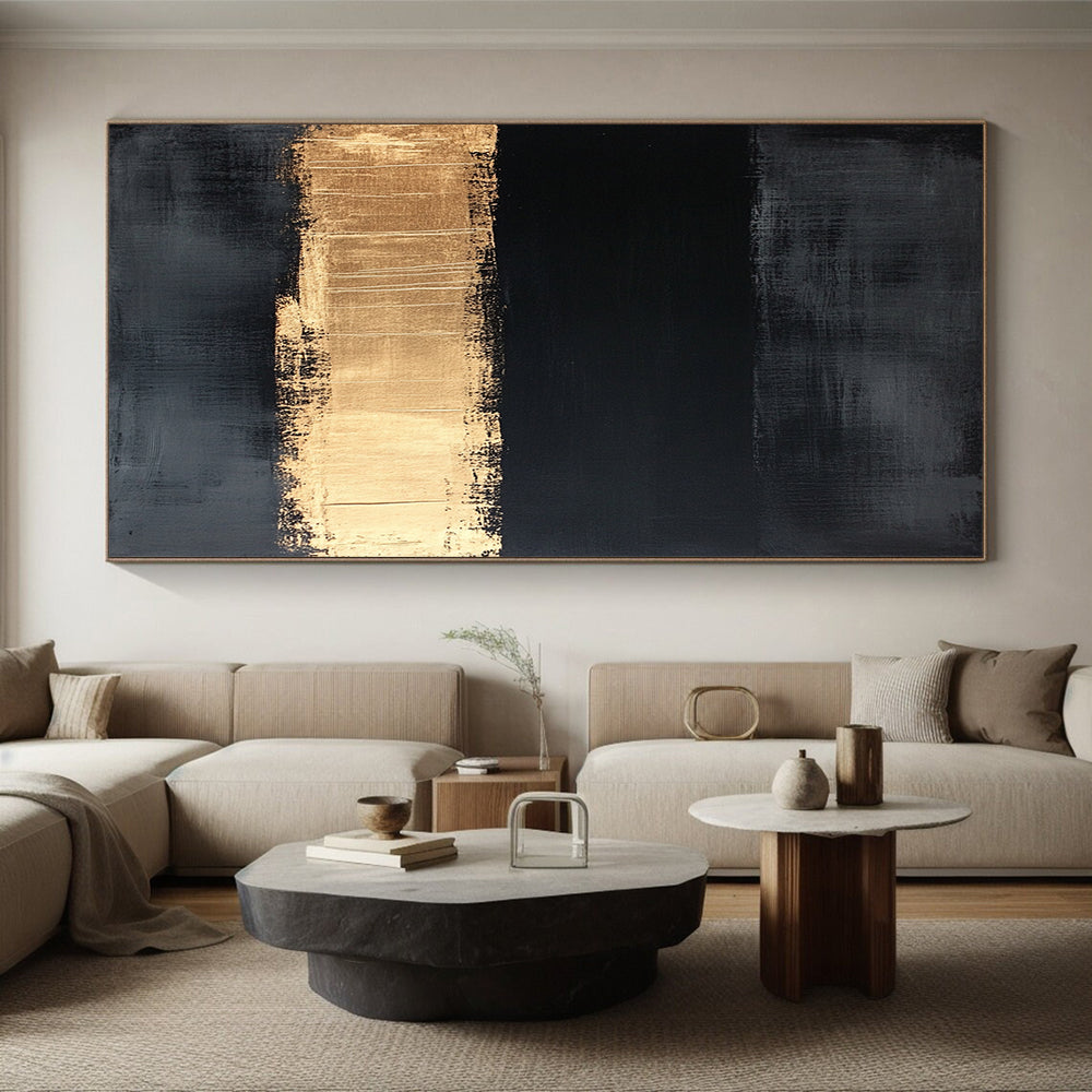 Black, Gold, Gray, Textured Stripes "Gilded Grunge" Abstract Expressionist Painting On Canvas HB114