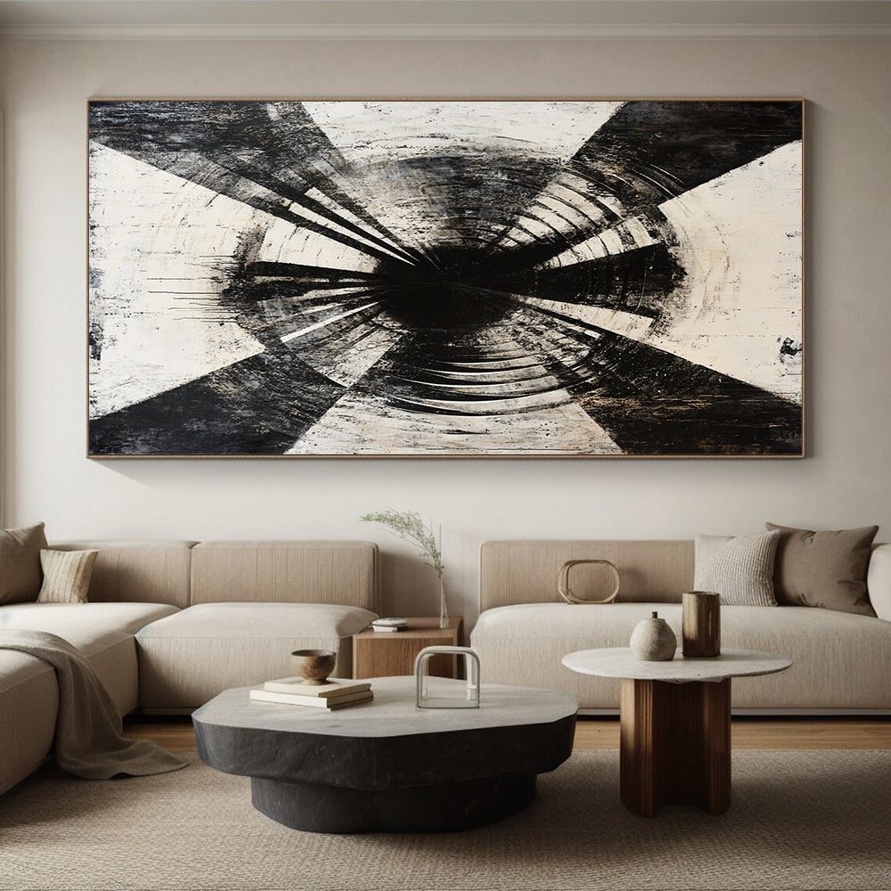 Black & White Textured Tunnel - “Abandoned Tunnel Echo” Painting On Canvas HB186