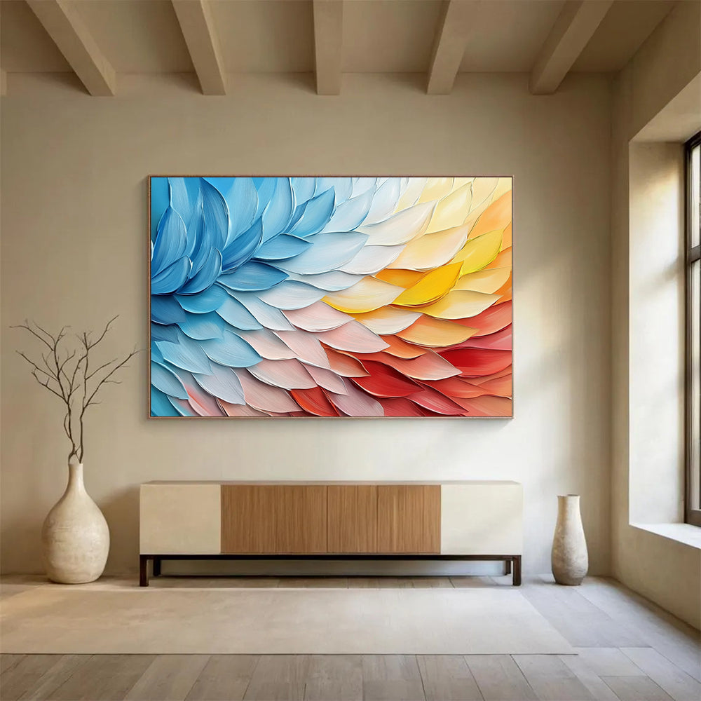 “Rainbow Petal Harmony” - Blue, Yellow, Pink, Layered Petals Painting On Canvas HB0728