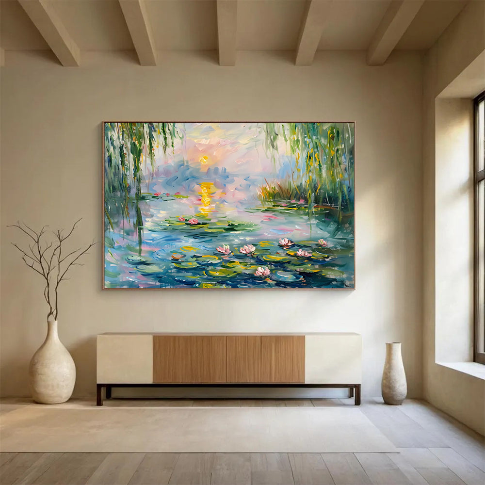 Water Lily Pond at Sunset - Impressionist Living Room or Bedroom Art DLZ194