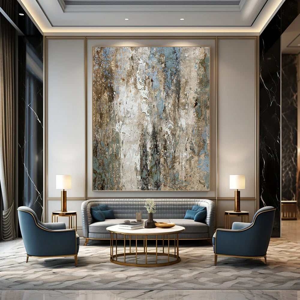 Extra - Vast - Reach Vertical Hand - Painted Custom Abstract Symphony (with Rich Textures), for Office and Entryway DKH1531