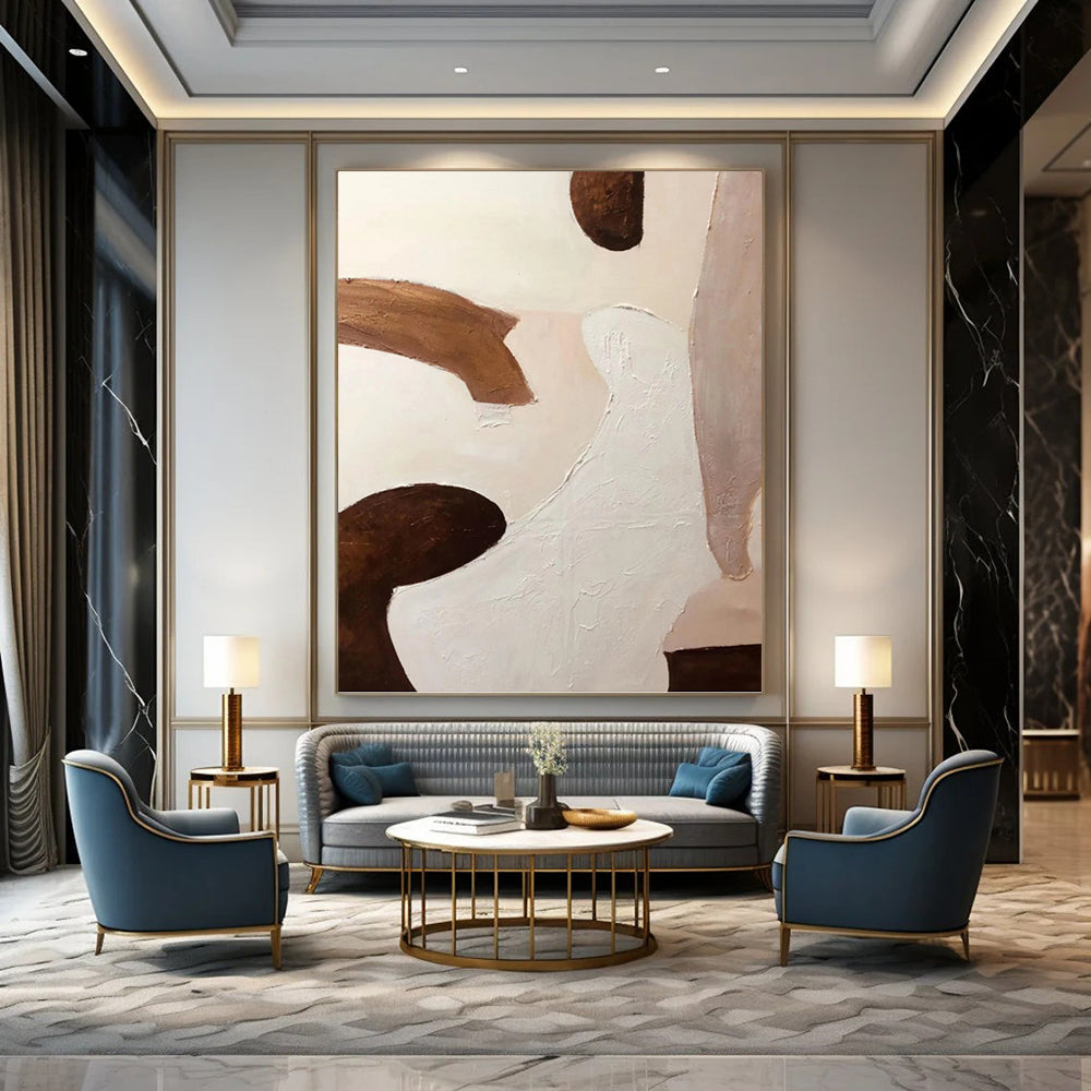 Designer - Crafted Sophistication: Hand - Painted Textured Canvas Abstract for Bedroom & Dining Room DKH1164