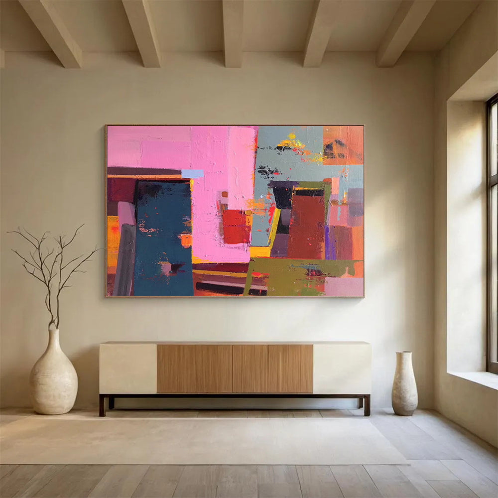 Pink - Blue - Green Color Block Abstract - Vibrant Bedroom Accent DLZ003