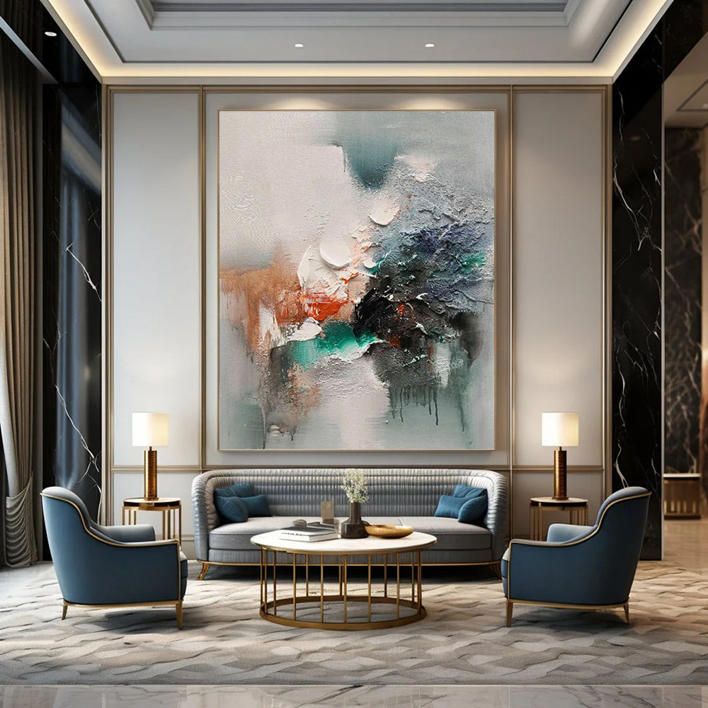 Extended - Height Vertical Hand - Painted Textured Custom Abstract Elegy for Bedroom and Hotel DKH1572