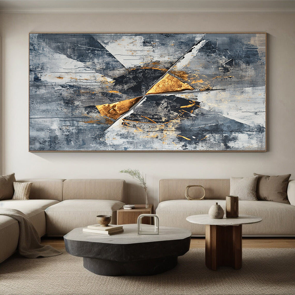 Gray, Black, White and Gold Abstract Shards "Elegant Ruins" Painting On Canvas HB362