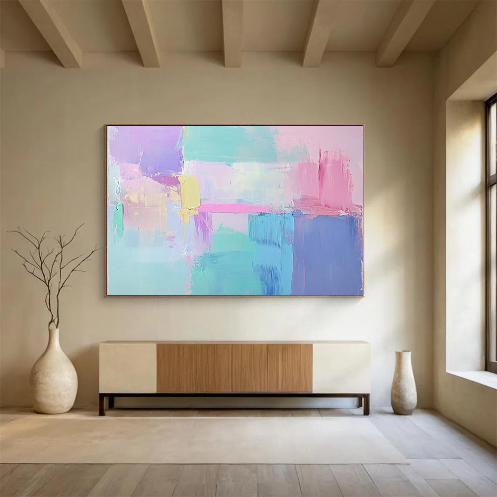 “Pastel Abstract Color Blocks” - Purple, pink, blue, green, yellow; Pastel abstract color blocks; Acrylic Painting On Canvas HB1279