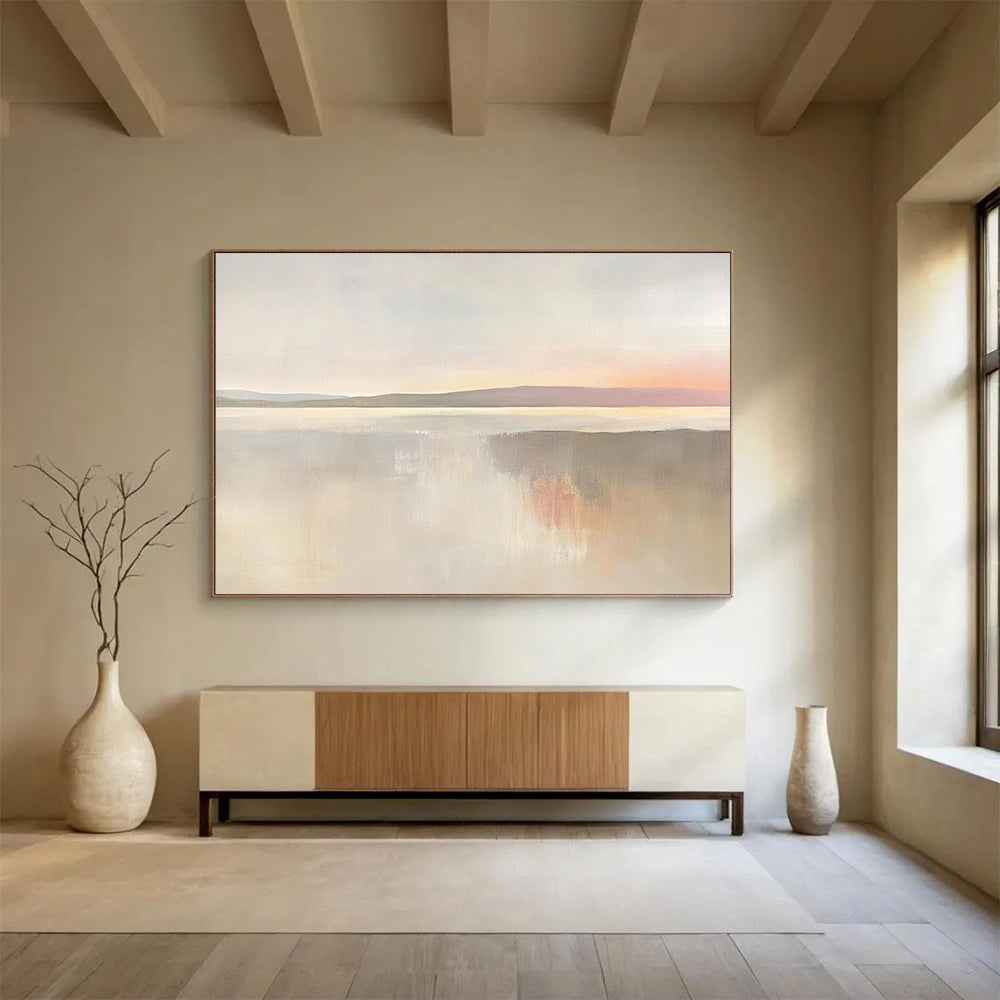“Soft Pastel Coastal Sunset” - Pastel Palette, Coastal Reflection, Minimalist Landscape Painting On Canvas HB0899