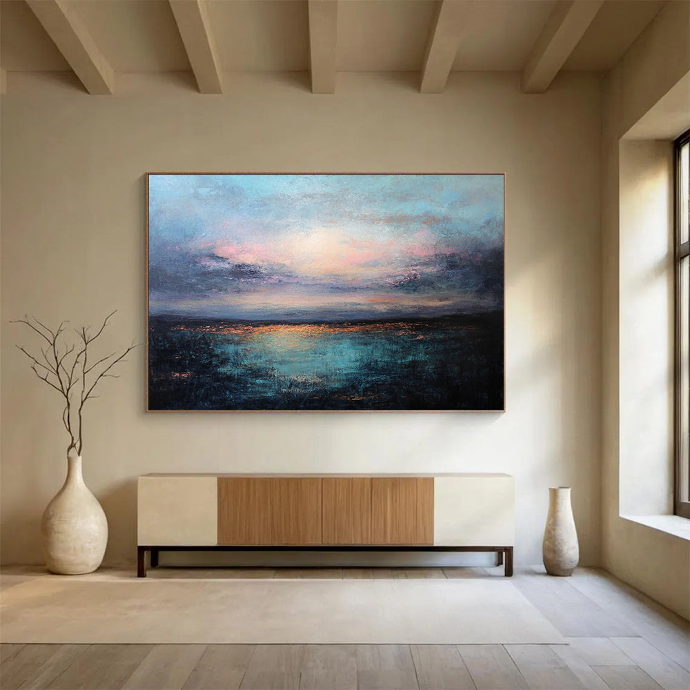 “Dreamy Coastal Sunset” - Blues, Pinks, Purples, Oranges, Ocean Sunset - Textured Oil Painting HB1573