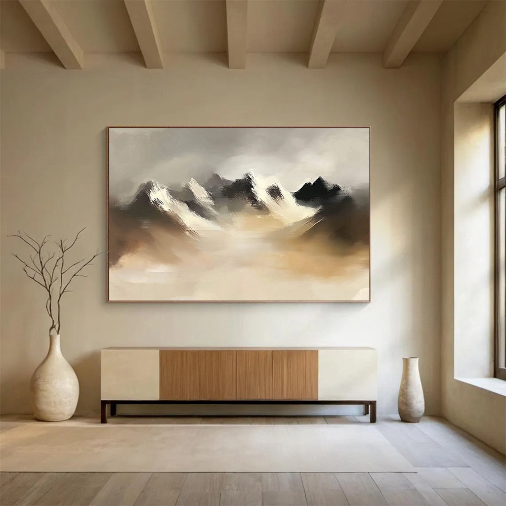 “Misty Mountain Peaks” - Gray, Brown, White - Abstract Misty Mountains - Acrylic Painting HB1315