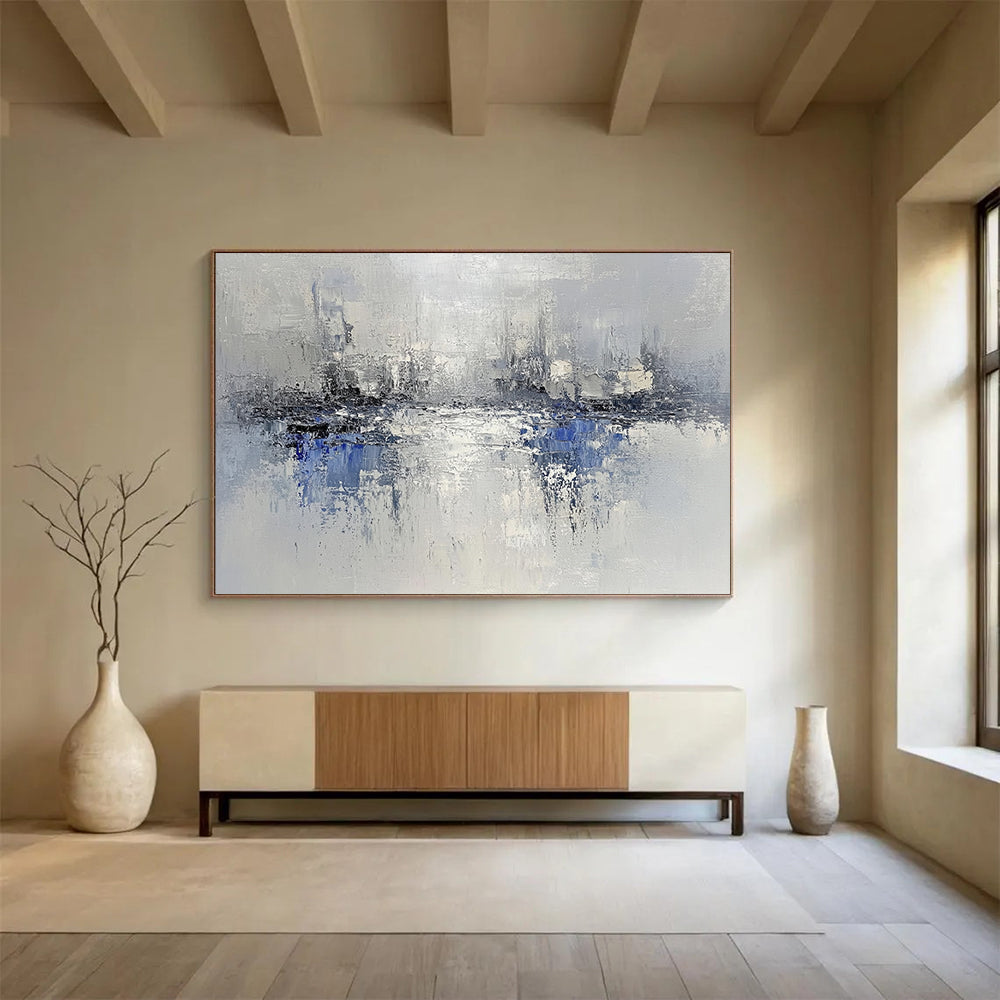“Gray - Blue Abstract Waterscape” - Gray, Blue, Abstract Waterscape with Textured Reflections HB1118