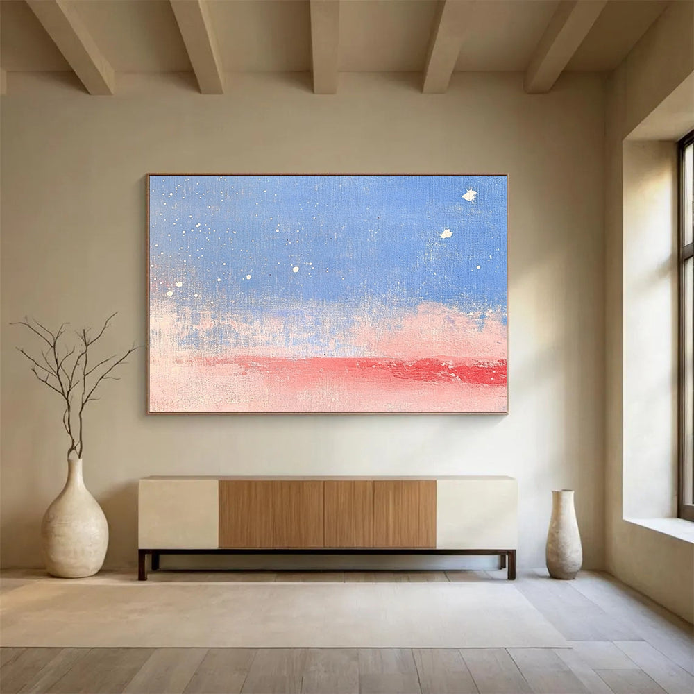 “Starry Sky Gradient” - Blue, Pink, White, Starry Sky and Gradient Landscape Painting On Canvas HB0951