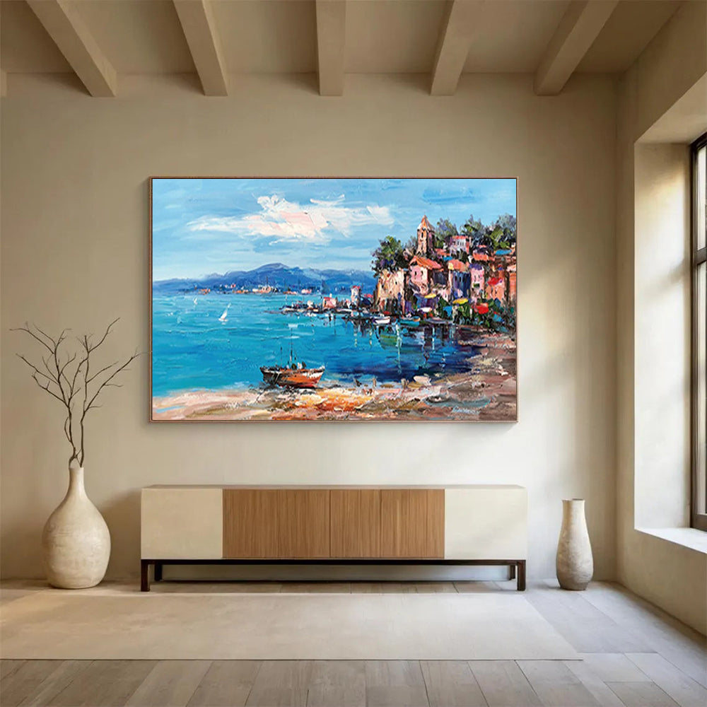 Coastal Village & Sea - Vibrant Living Room or Office Art DLZ230