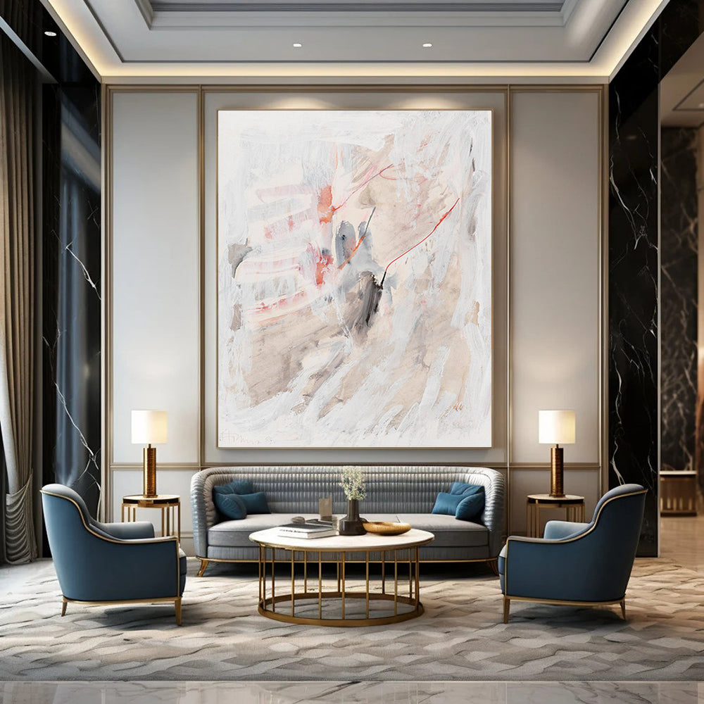 Monumental - Sized Vertical Hand - Painted Textured Custom Abstract Epoch, for Decorating Dining Room and Hotel DKH1530