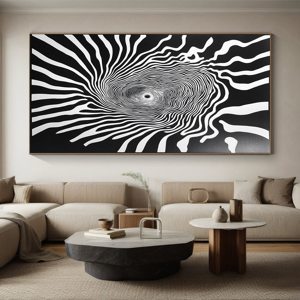Black and White Spiral Lines "Infinite Spin" Painting On Canvas HB269