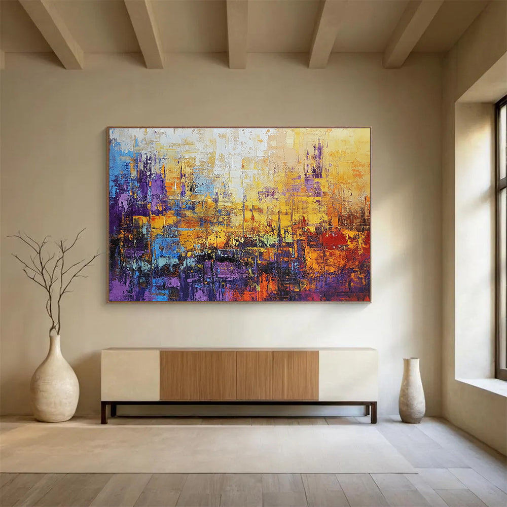 “Colorful Abstract City” - Purple, Orange, Blue, Abstract Cityscape HB1131