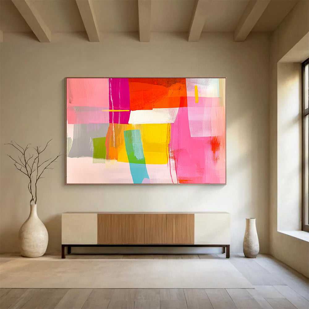 “Colorful Geometric Collage” - Pink, Purple, Orange, Yellow, Green, Blue - Vibrant Geometric Abstract - Acrylic Painting HB1320