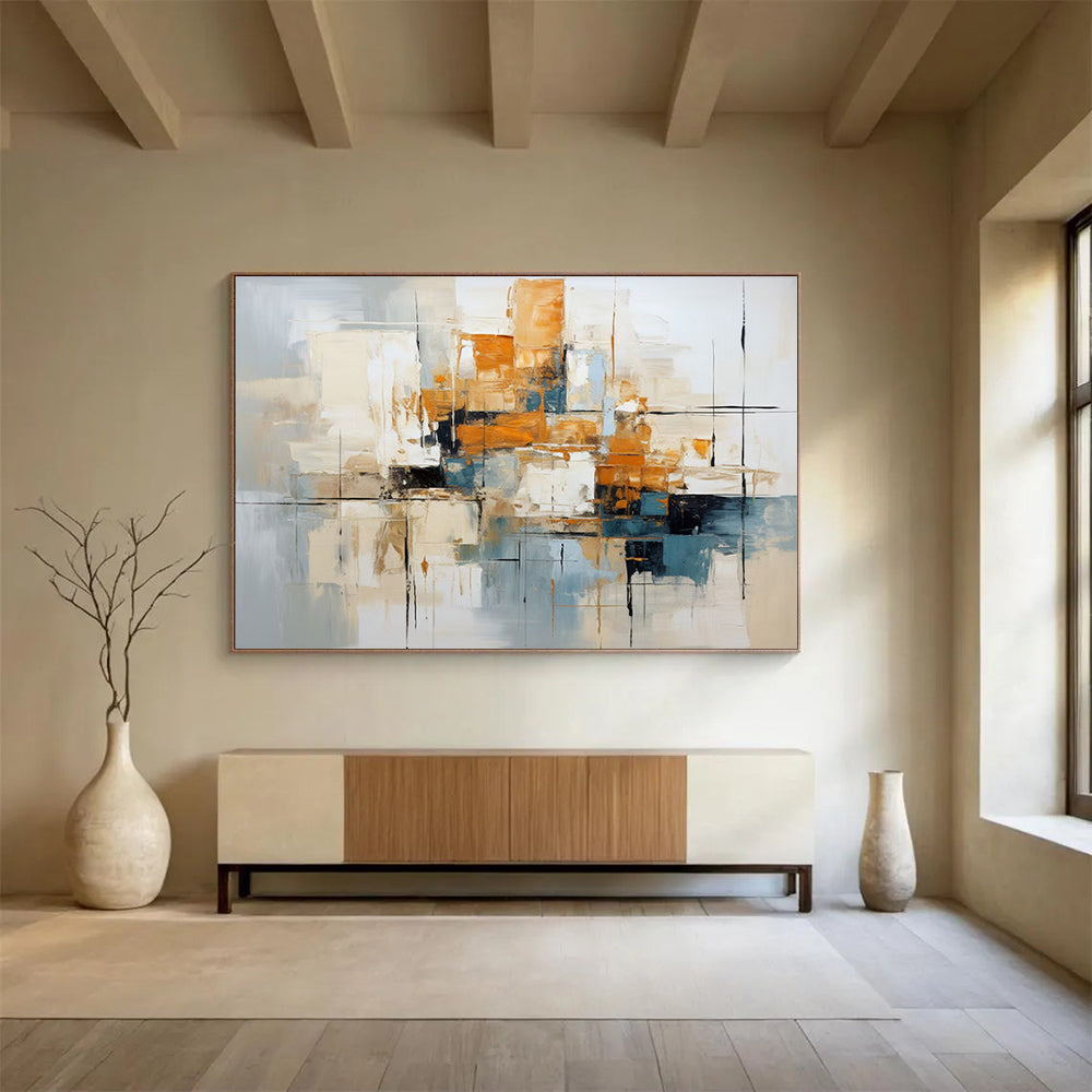 Grey - Orange - Blue Abstract Cityscape - Sophisticated Office Decor DLZ006