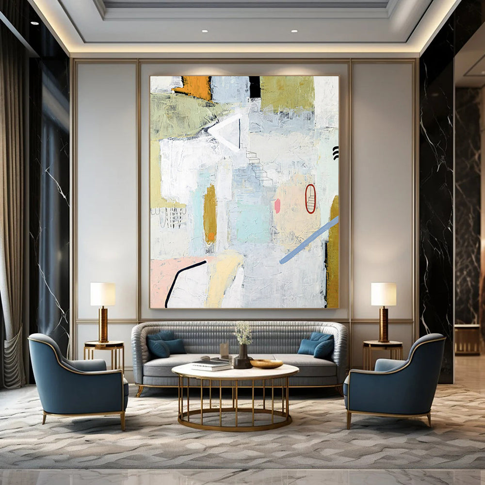 Glamorous Gigantic-Scale Hand-Painted Abstract Wall Murals: Enrich Your Dining Room & Living Room LargeART2390