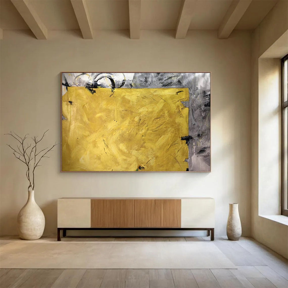 Bold Yellow and Grey Abstract: A Statement of Artistic Confidence DLZ153