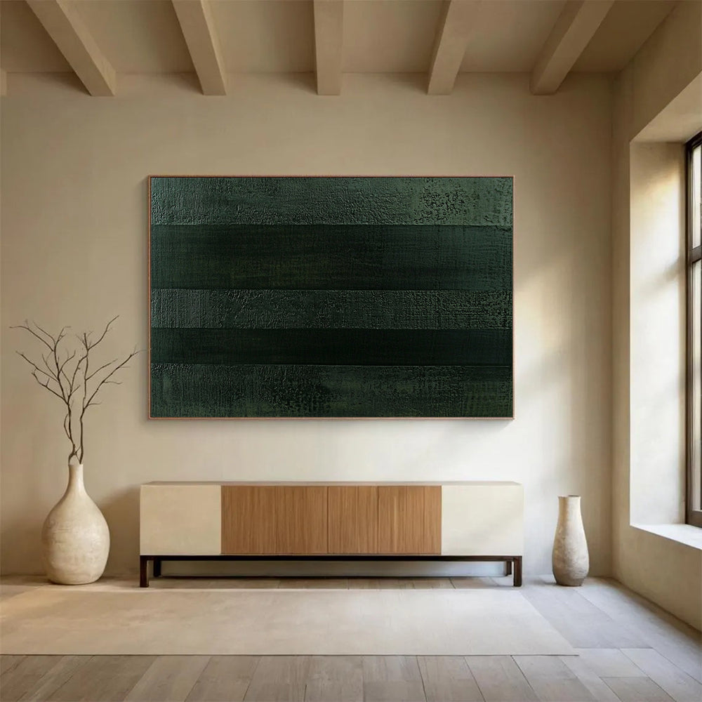 “Textured Dark Green Stripes” - Minimalist Abstract Painting HB0527