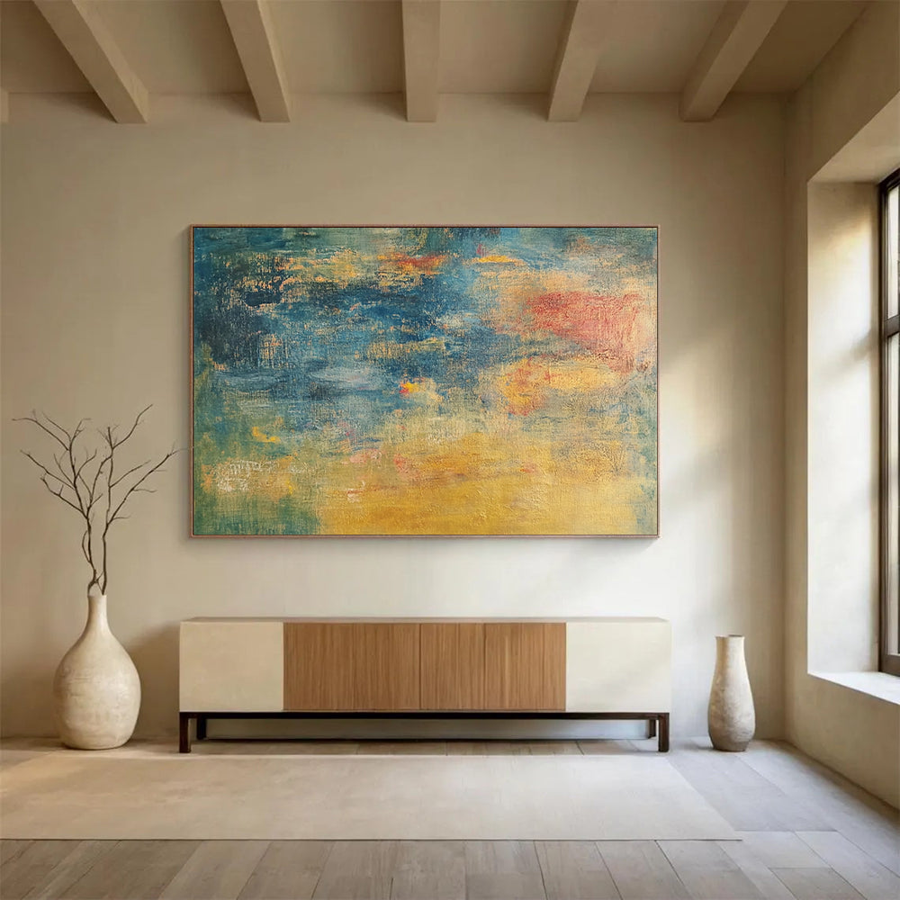 “Subtle Color Blends in Blue and Yellow” - Blue, yellow, green, red; Subtle blends of colors in blue and yellow tones; Soft Oil Painting On Canvas HB1205